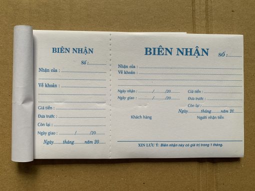 Biên nhận 1 liên - 10.5 x 19 cm ( 50 tờ )