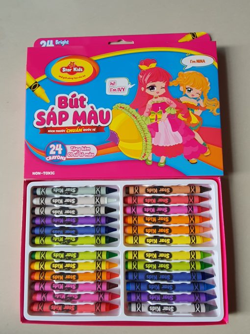 Bút sáp màu Star Kids 12 / 18 / 24 màu + tặng kèm sổ tô màu