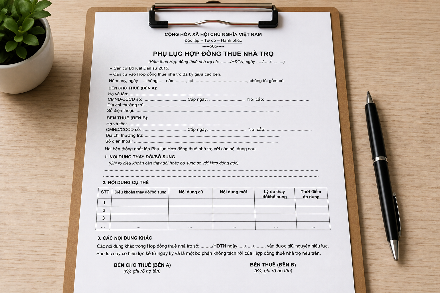 phụ lục hợp đồng thuê nhà trọ